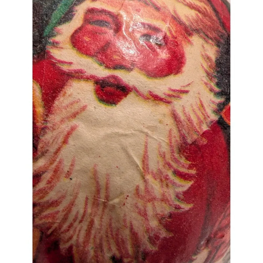 Santa Clause decoupage  large ball ornament Christmas‎ present scene hanging vtg